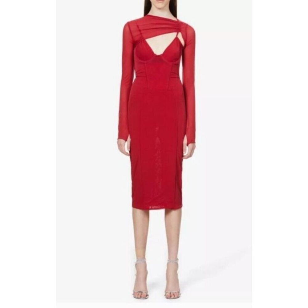HOUSE OF CB Dress Size X-Small Red Beatrice Mesh Corset‎ Midi Bolero